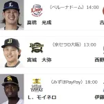 4/29(火)予告先発　モイネロ×伊藤大海　前回127投球モイネロ「疲れとかそんなにない」