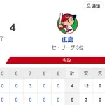 【試合結果】ヤクルト0-4広島 小川6回1失点も完封負け