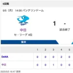 【試合結果】中日 1-2 DeNA 金丸6回2失点 木下HR