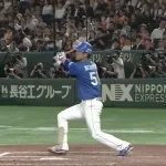 上林 誠知(ﾁｭ)　率.284 本5 点19 盗7 OPS.786