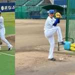 中日・三浦、ハマスタ予習バッチリ！ スマホで応援団の声援を流しながら、牧や度会のマネをしたコーチに投げ込む