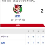 【試合結果】ヤクルト2-2広島　小川7回1失点　宮本タイムリー
