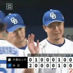 【中日対ロッテ1回戦】中日が3-2でロッテに勝利し連敗3でストップ!6回代打ブライトが右前へ決勝右前適時打!6回2失点の大野は2勝目!