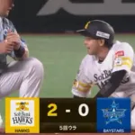 川瀬晃、ベースに当たって打球はタイムリーに！！