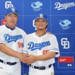 【中日】井上監督「きょう使います」佐藤龍世、金銭トレードで西武から獲得、背番号は「65」新天地での活躍を誓う