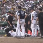 阪神・中野が頭部死球 150キロが直撃も自力で立ち上がる 東北福祉大の後輩・津森は危険球退場