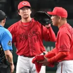 カープ大瀬良が緊急降板。一度マウンドに戻るも再度ベンチに下がるアクシデント