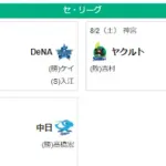 8/2セ順位　神=(10)=-横-巨==中=-広=====-ヤ