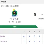 【試合結果】ヤクルト9-4ベイスターズ　内山7号　村上4号　小川5回無失点