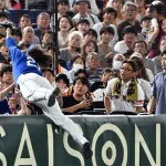 【アクシデント】中日チェイビスが客席に飛び込み観客が下敷きに　その後担架で運ばれる