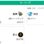 8/26セ順位　阪(M14)＝14G＝/巨/＝＝-De＝＝広＝-中＝＝＝＝＝ヤ