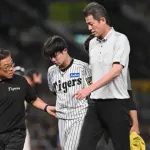 阪神　緊急交代の中野「大丈夫です」しっかりとした足どりで引きあげる　藤川監督も説明「会話もしてちゃんと答えられていたので」