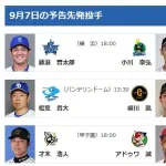 【予告先発】明日9/7　DeNA 藤浪晋太郎 - ヤクルト 小川泰弘