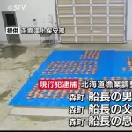 【画像】北海道で毛ガニの密猟、証拠品のカニをブルーシートに並べる