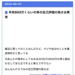 【悲報】婚活女性「年収800万の男の自己評価の高さは異常」←話題にｗｗｗｗｗｗｗｗｗ