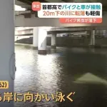 【朗報】首都高で乗用車と事故って20メートル下の川に飛んで行ったバイクの62歳男性、軽傷