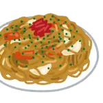 焼きそばにピーマン、玉ねぎを入れるお母さん
