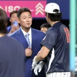【侍ジャパン】大谷翔平が日本ハム時代の先輩・中田翔氏と再会　１６年の日本一時には主力として貢献