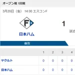 【試合結果】ヤクルト1-1日ハム　吉村7回途中無失点  増田珠1号HR