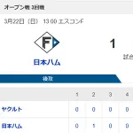 【試合結果】ヤクルト1-1日本ハム　先発小川5回1失点  オスナにタイムリー