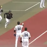 楽しそうに野球をする野村勇、発見される