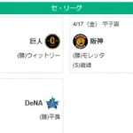 4/17セ順位 ヤ-神=-巨=≠=広-De==-中