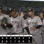 5月14日　ロッテ５－３日本ハム　先発西野が9回途中2失点の好投で今季初勝利！佐藤の一発など初回先制し無事逃げ切り連敗ストップ！