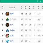 【セ順位】燕虎-兎-==//-=====星-=鯉-==竜【6/19】