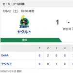 【試合結果】[2026/7/4]DeNAベイスターズ１２－１ヤクルトスワローズ　打線爆発、篠木完投で14カードぶり勝ち越し！