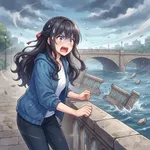 ｱｲﾔｰ!!橋の欄干が強風で!! (`ハ´#)